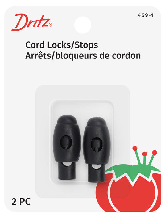 469-1|Dritz Cord Locks & Stops, Black, 2 pc