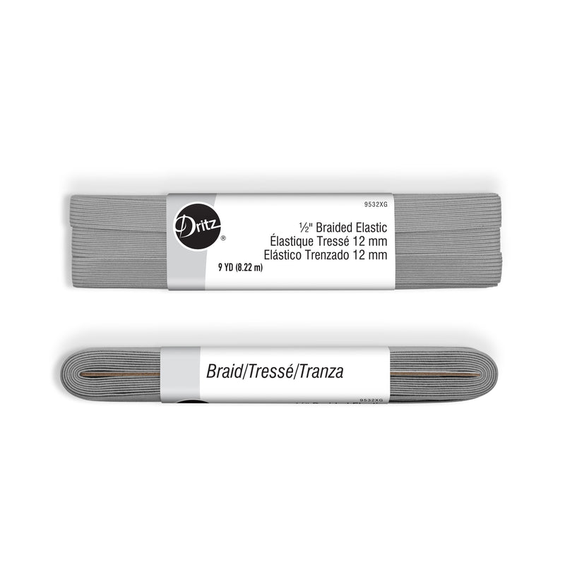 Cargue la imagen en el visor de la galería, 9532XG|Dritz 1/2" Gray Braided Elastic, 9 yd