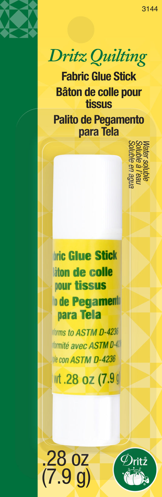 3144|Dritz Fabric Glue Stick, Water Soluble, 0.28-Ounce