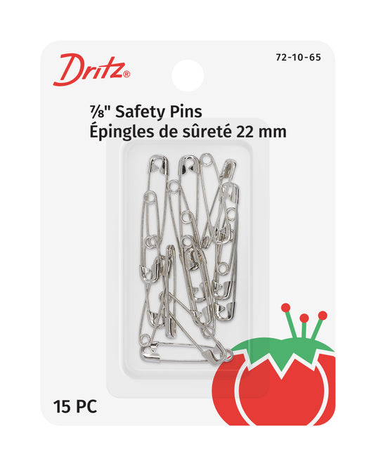 72-10-65|Dritz 7/8" Safety Pins, Nickel, 15 pc