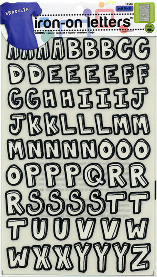 15360|Dritz Soft Flock Iron-on Letters, 1 Sheet, Black & White