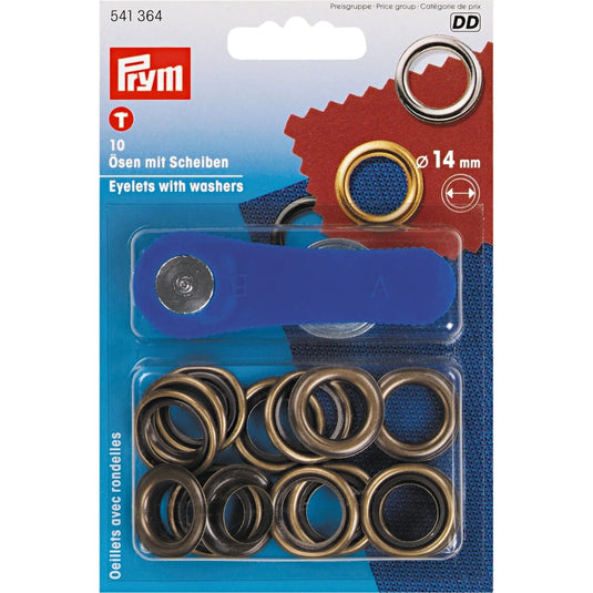 541364|Prym Eyelets with washers 14 mm antique brass with tools 10pc