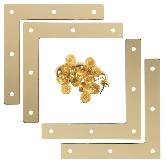 44789-35|Dritz Smooth Campaign Hardware Corners, Large, Brass, 4 pc