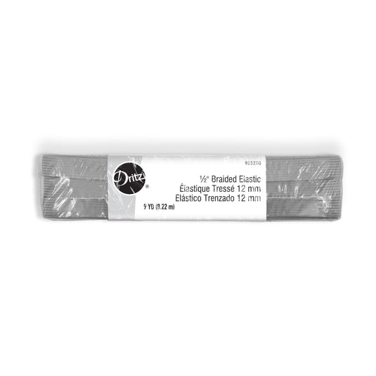 9532XG|Dritz 1/2" Gray Braided Elastic, 9 yd