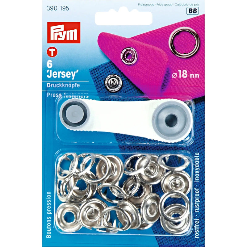 Cargue la imagen en el visor de la galería, 390195|Prym JERSEY 18 mm silver with tools 6pc