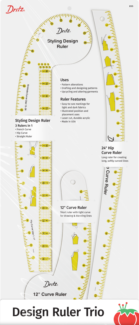 855|Dritz Design Ruler Trio, 3 Sewing Rulers, Clear