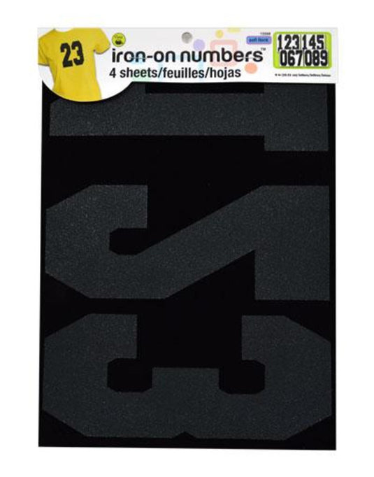 15560|Dritz Soft Flock Athletic Iron-On Numbers, 4 Sheets, Black