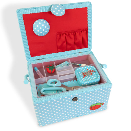 Z10458|Dritz Sewing Basket Kit, Aqua Dots, Large