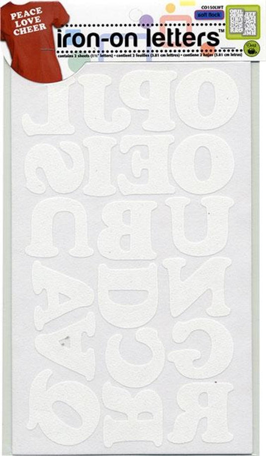 CO150LWT|Dritz Soft Flock Iron-On Letters, 1 Sheet, White