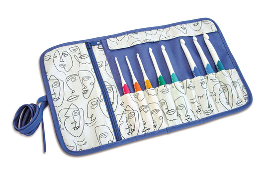 612079|Prym Needle & Crochet Hook Roll-Up Storage Case, Artistic Faces