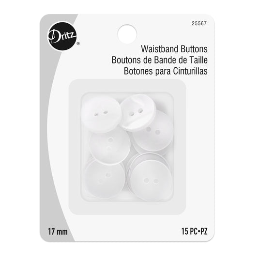25567|Dritz Waistband Buttons, White Pearl, 17mm, 15 PC