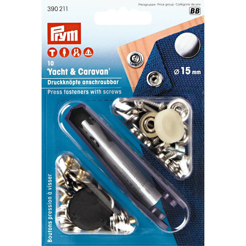Load image into Gallery viewer, 390211|Prym YACHT&amp;CARAVAN screw-on 15 mm silver 10pc
