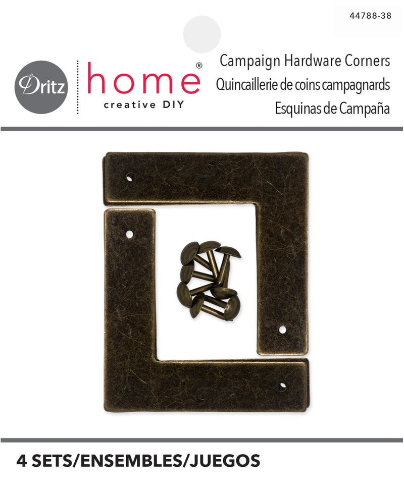 Load image into Gallery viewer, 44788-38|Dritz Smooth Campaign Hardware Corners, Small, Antique Brass, 4 pc