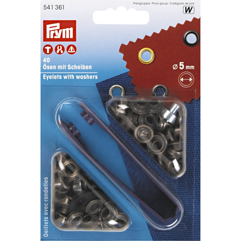 Cargue la imagen en el visor de la galería, 541361|Prym Eyelets with washers 5 mm antique brass with tools 40pc