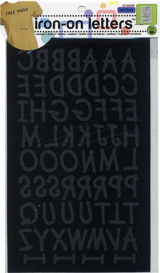 LE100LBK|Dritz Soft Flock Iron-on Letters, 1 Sheet, Black