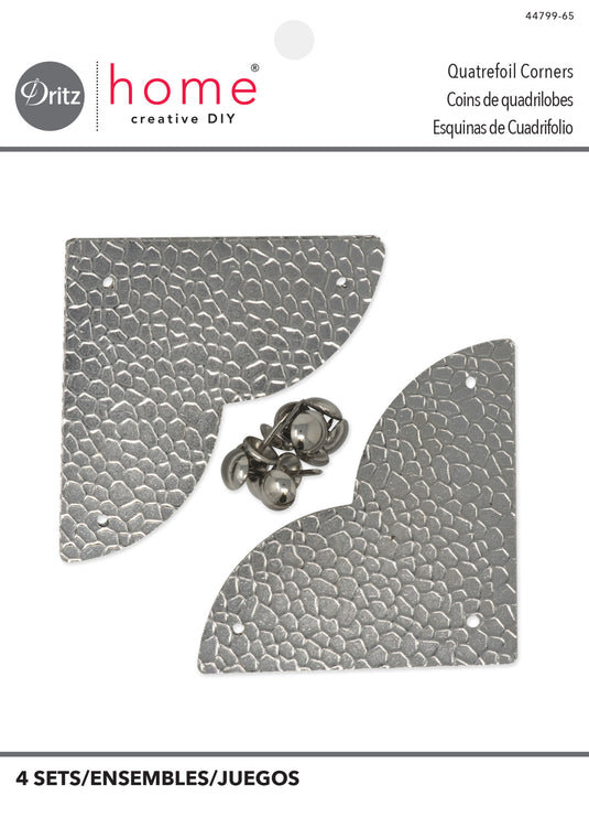 44799-65|Dritz Textured Quatrefoil Corners, Large, Nickel, 4pc