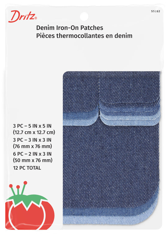 55282|Dritz Denim Iron-On Patches, Assorted, 12 pc