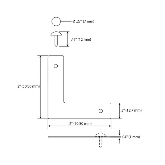 44788-35|Dritz Smooth Campaign Hardware Corners, Small, Brass, 4 pc