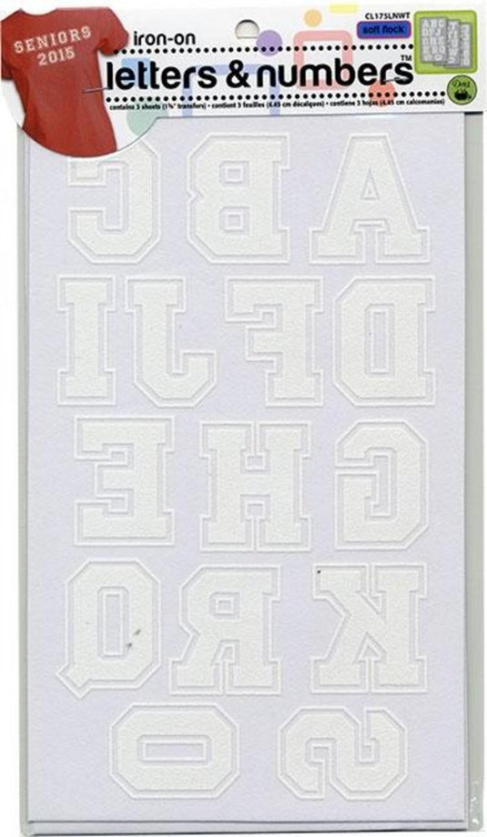 CL175LNWT|Dritz Soft Flock Collegiate Iron-On Letters, White
