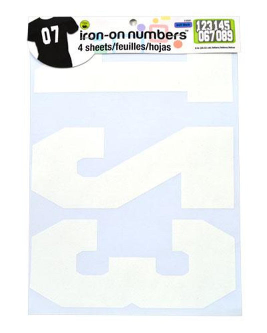 15561|Dritz Soft Flock Athletic Iron-On Numbers, 4 Sheets, White