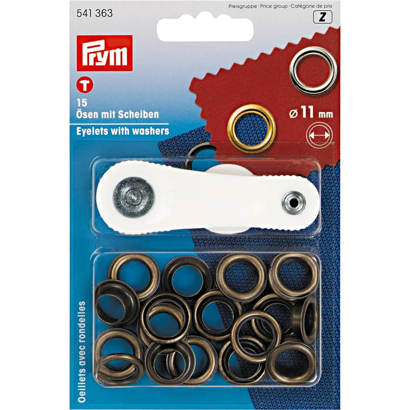 Cargue la imagen en el visor de la galería, 541363|Prym Eyelets with washers 11 mm antique brass with tools 15pc