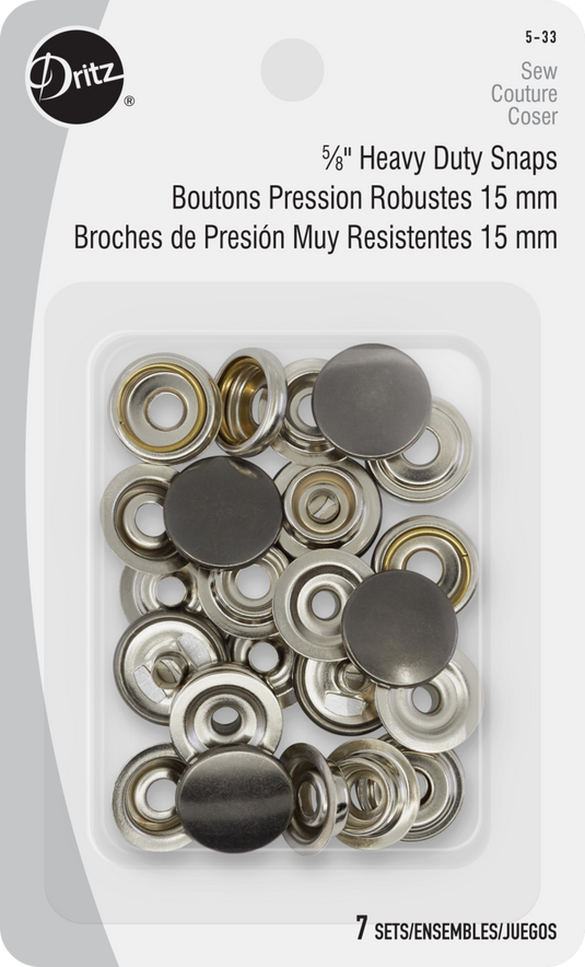 5-33|Dritz 5/8" Heavy Duty Snaps, 7 Sets, Gunmetal