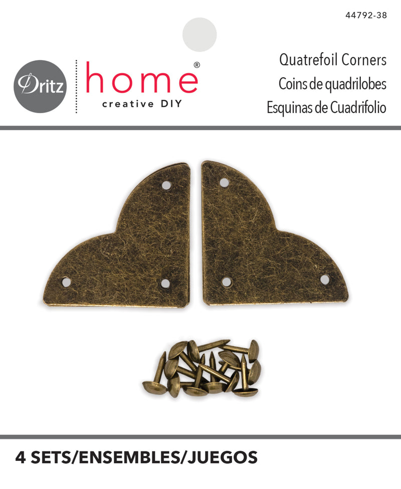 Chargez l'image dans la visionneuse de la galerie, 44792-38|Dritz Smooth Quatrefoil Corners, Small, Antique Brass, 4 pc