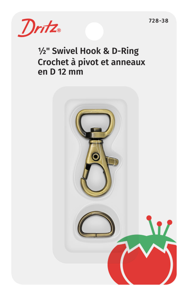 Load image into Gallery viewer, 728-38|Dritz 1/2" Small Swivel Hook &amp; D-Ring, Antique Brass