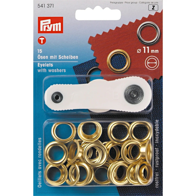 Cargue la imagen en el visor de la galería, 541371|Prym Eyelets with washers 11 mm gold with tools 15pc