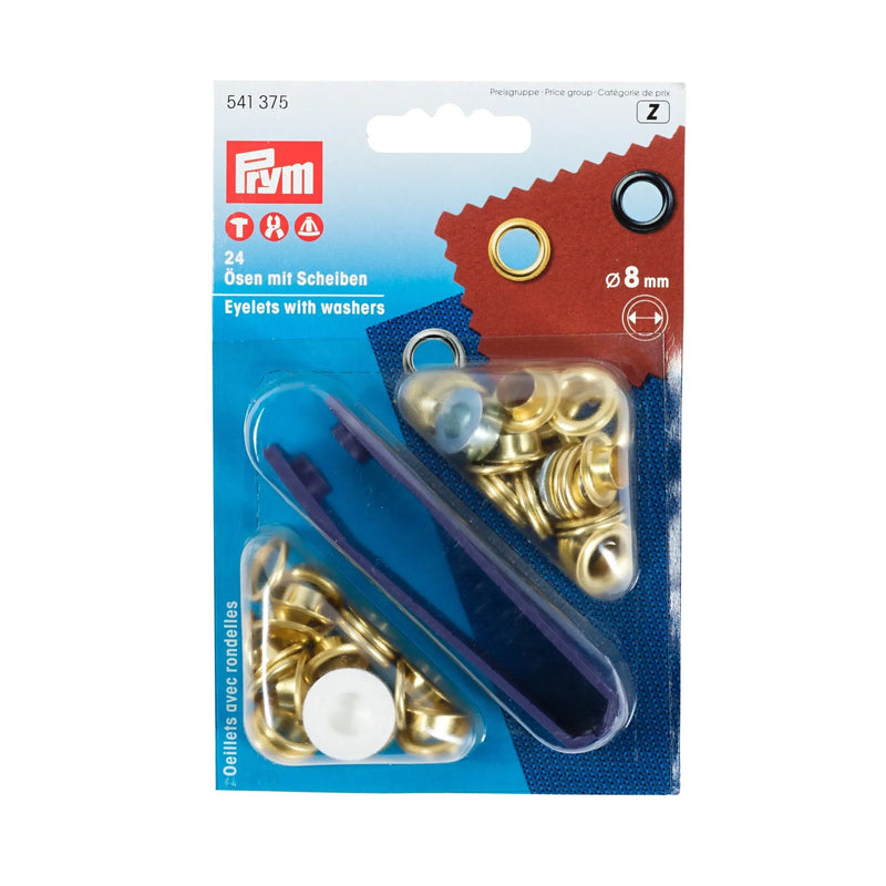 Cargue la imagen en el visor de la galería, 541375|Prym Eyelets with washers 8 mm gold with tools 24pc