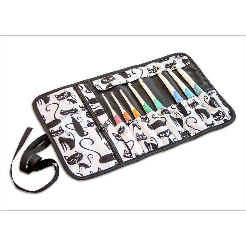 Load image into Gallery viewer, 612088|Prym Needle &amp; Crochet Hook Roll-Up Storage Case, Black Cats