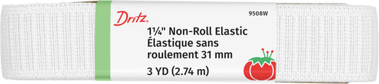 9508W|Dritz 1-1/4" Non-Roll Elastic, White, 3 yd