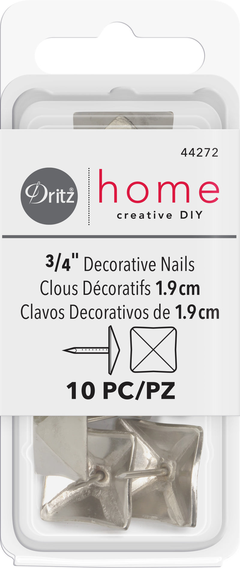Cargue la imagen en el visor de la galería, 44272|Dritz 3/4" Square Decorative Nails, Nickel, 10 pc
