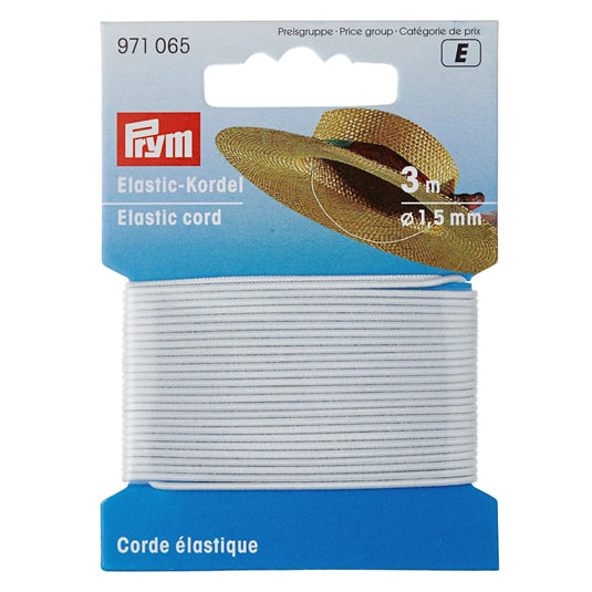 971065|Prym 1.5mm Elastic Cord, White, 3 M