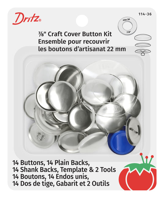 114-36|Dritz 7/8" Craft Cover Button Kit, 14 Sets, Nickel