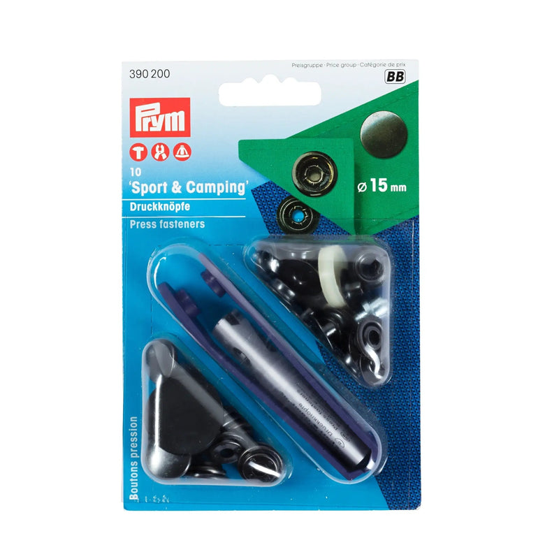 Cargue la imagen en el visor de la galería, 390200|Prym SPORT 15 mm black oxidized with tools 10pc