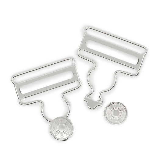 88-65|Dritz 1-5/8" Overall Buckles with No-Sew Buttons, Nickel, 2 pc