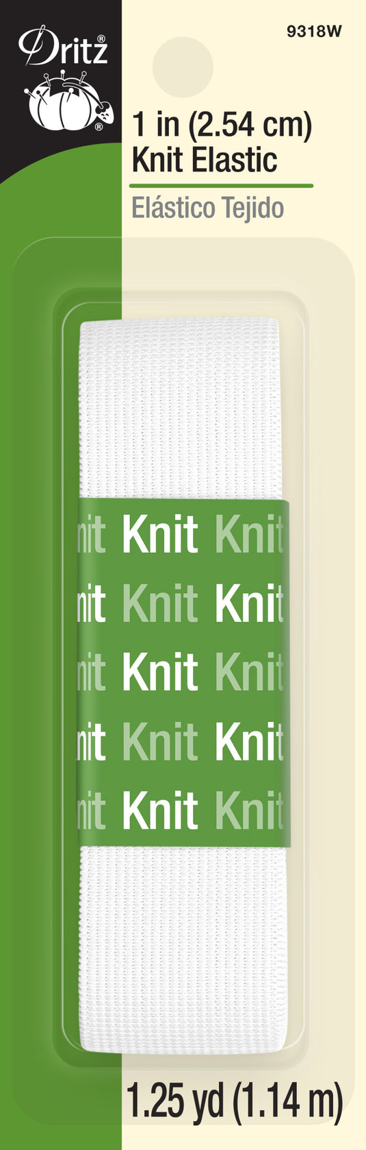 9318W|Dritz 1" Knit Elastic, White, 1-1/4 yd