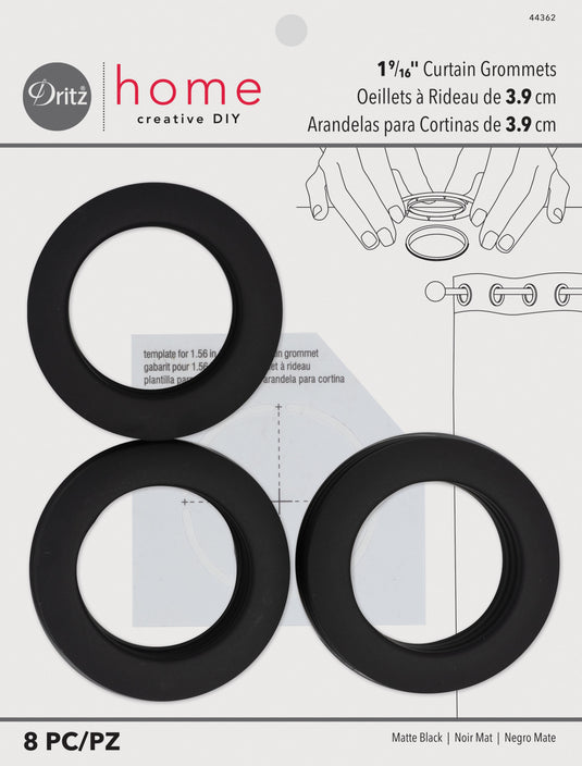 44362|Dritz 1-9/16" Plastic Curtain Grommets, Matte Black, 8 Sets