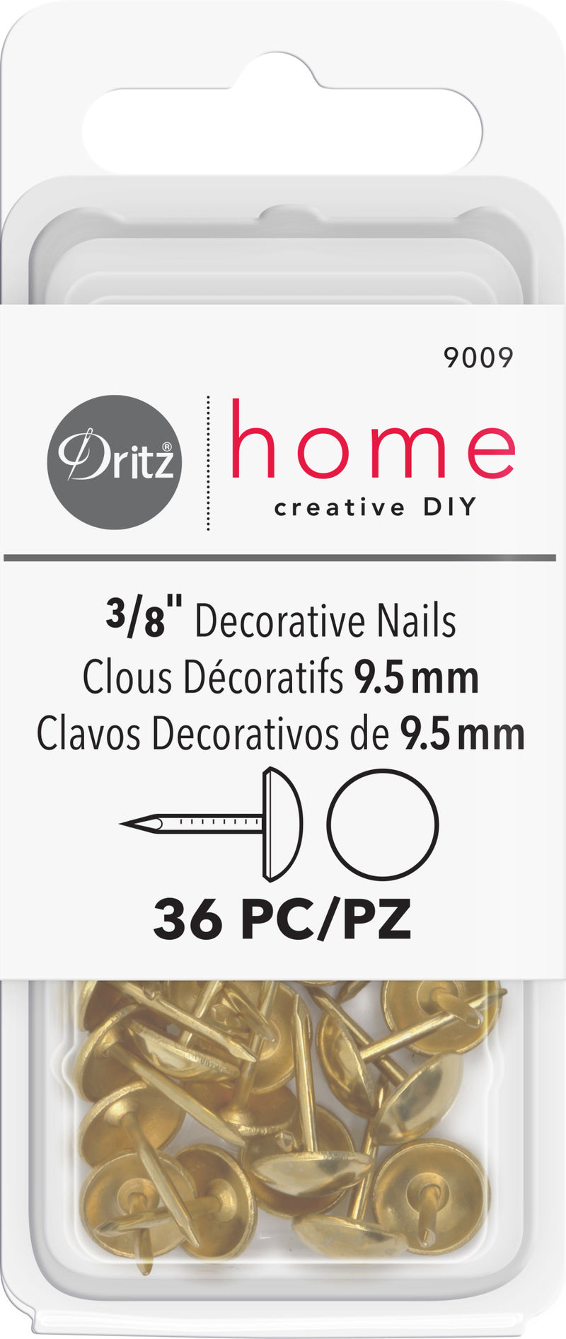 Chargez l'image dans la visionneuse de la galerie, 9009|Dritz 3/8" Smooth Decorative Nails, Brass, 36 pc