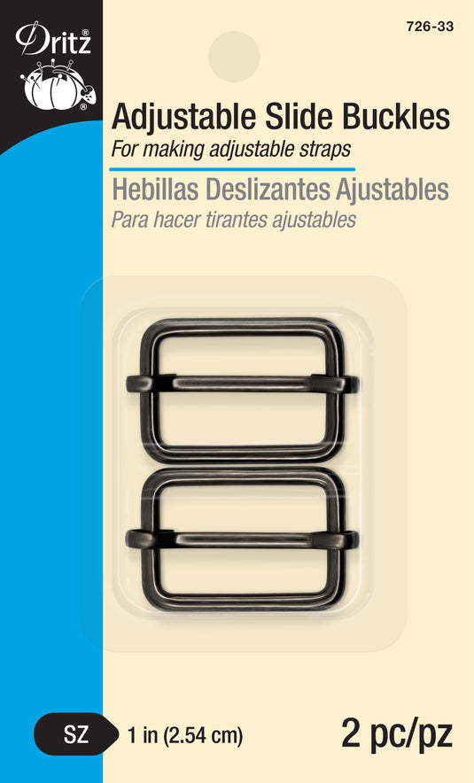 726-33|Dritz 1" Adjustable Slide Buckles, Gunmetal, 2 pc