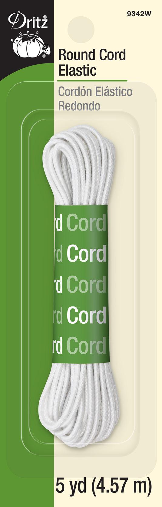 9342W|Dritz Round Cord Elastic, White, 5 yd