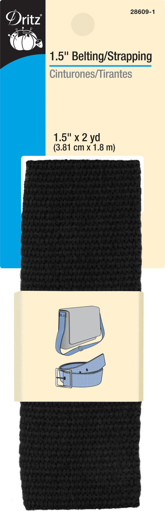 28609-1|Dritz 1-1/2" Polyester Belting & Strapping, Black, 2 yd