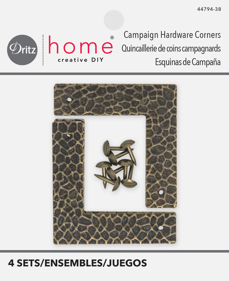 Chargez l'image dans la visionneuse de la galerie, 44794-38|Dritz Textured Campaign Corners, Small, Antique Brass, 4 pc