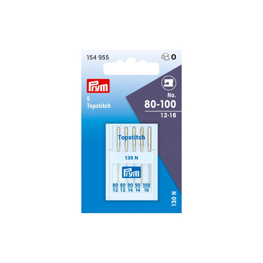 154955|Prym Topstitch Sewing Machine Needles, Sizes 12-16 (No. 80-100), 5 pc