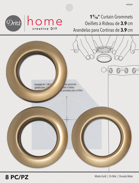 44364|Dritz 1-9/16" Plastic Curtain Grommets, Matte Gold, 8 Sets