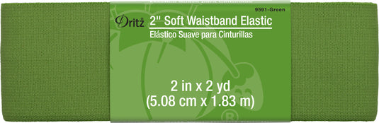 9591-GREEN|Dritz 2" Soft Waistband Elastic, Green, 2 yd