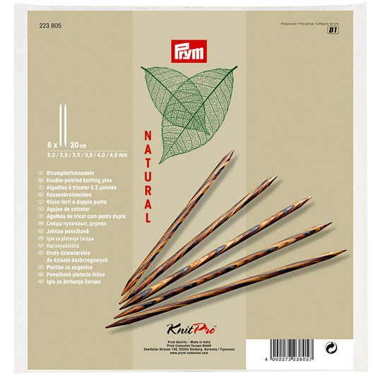 223805|Prym Double-Pointed Knitting Needles Set, Natural, 2-4.5mm