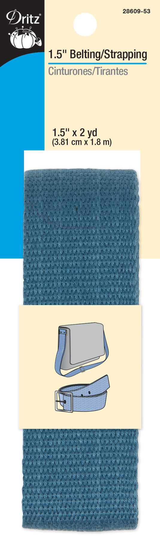 28609-53|Dritz 1-1/2" Polyester Belting & Strapping, Steel Blue, 2 yd