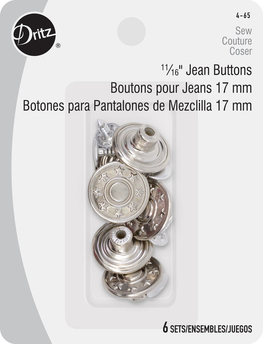 4-65|Dritz Jean Buttons, 6 pc, Nickel